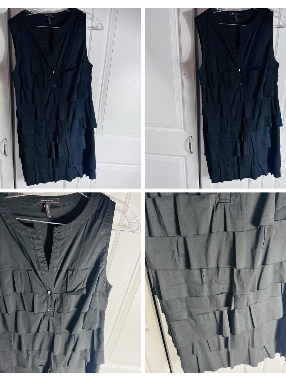 BCBG Black Sleeveless Tiered Ruffle Tunic